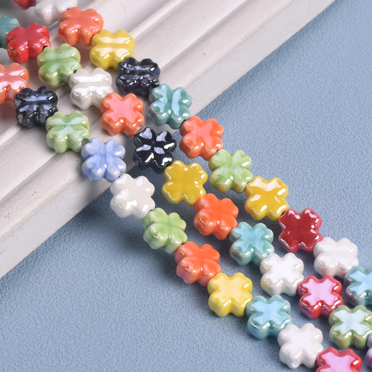 10pcs Cross Flower Shape 12mm Shiny Ceramic Porcelain Loose Beads For Jewelry Making DIY Earring Findings