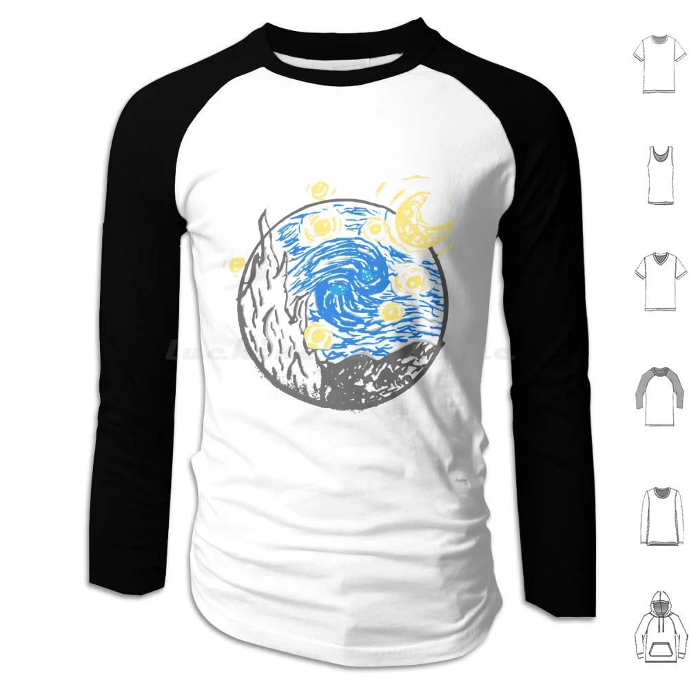 Starry Night Minimal Graphic Hoodie cotton Long Sleeve Starry Night Starry Night Van Gogh Vincent Vincent Van Gogh Minimal