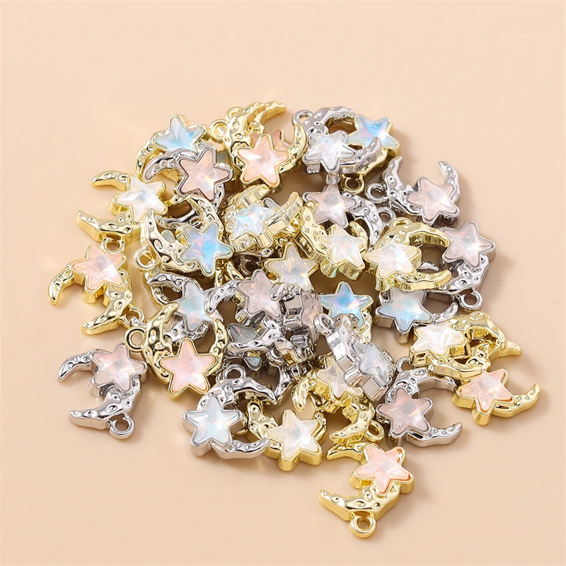 

5pcs 11x12mm Cute Crystal Metal Moon Star Charms Pendants for Making Earrings Necklaces Bracelets DIY Crafts Jewelry Accessories