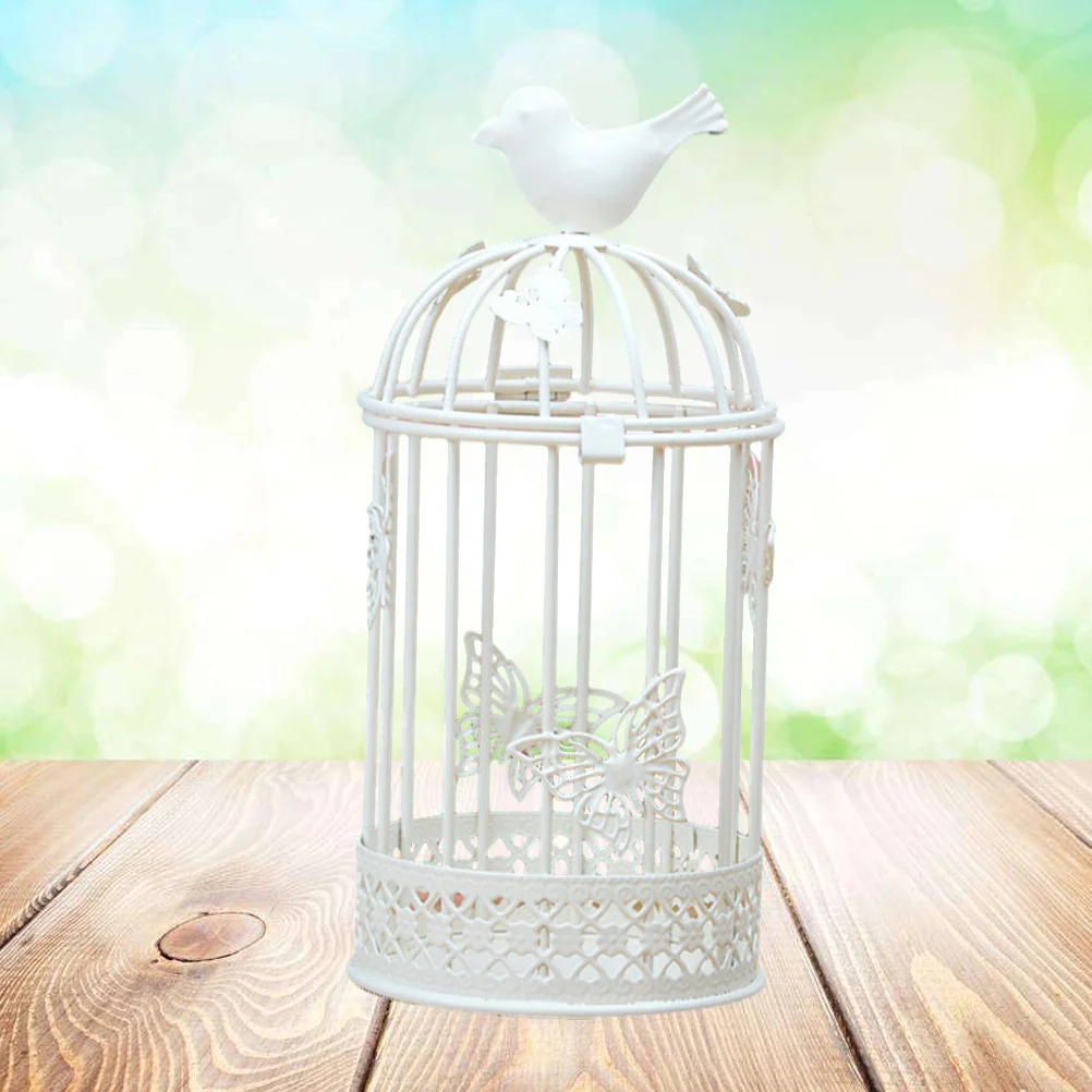 Bird Vintage Metal Candlestick Holder Bird Cage Lanterns Holder Candlesticks for Home Wedding ( White )