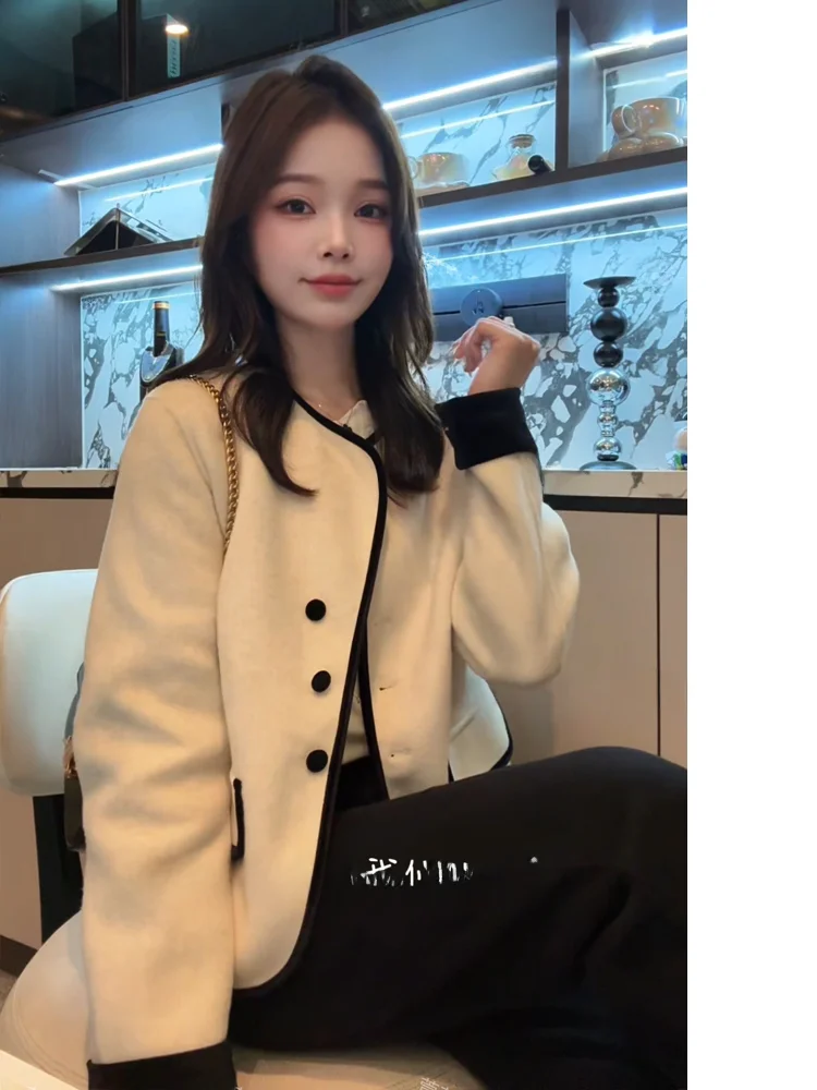 

Xuanxuanchen White Mist Clear Autumn ort Coat Women's Autumn Winter Woolen Faionable Small Fraance Sle Tweed Jaet
