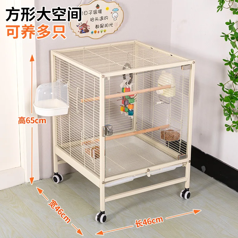 Bird Cage New Parrot Cage Household Splash-proof Panoramic Glass Little Sun Xuanfeng Peony