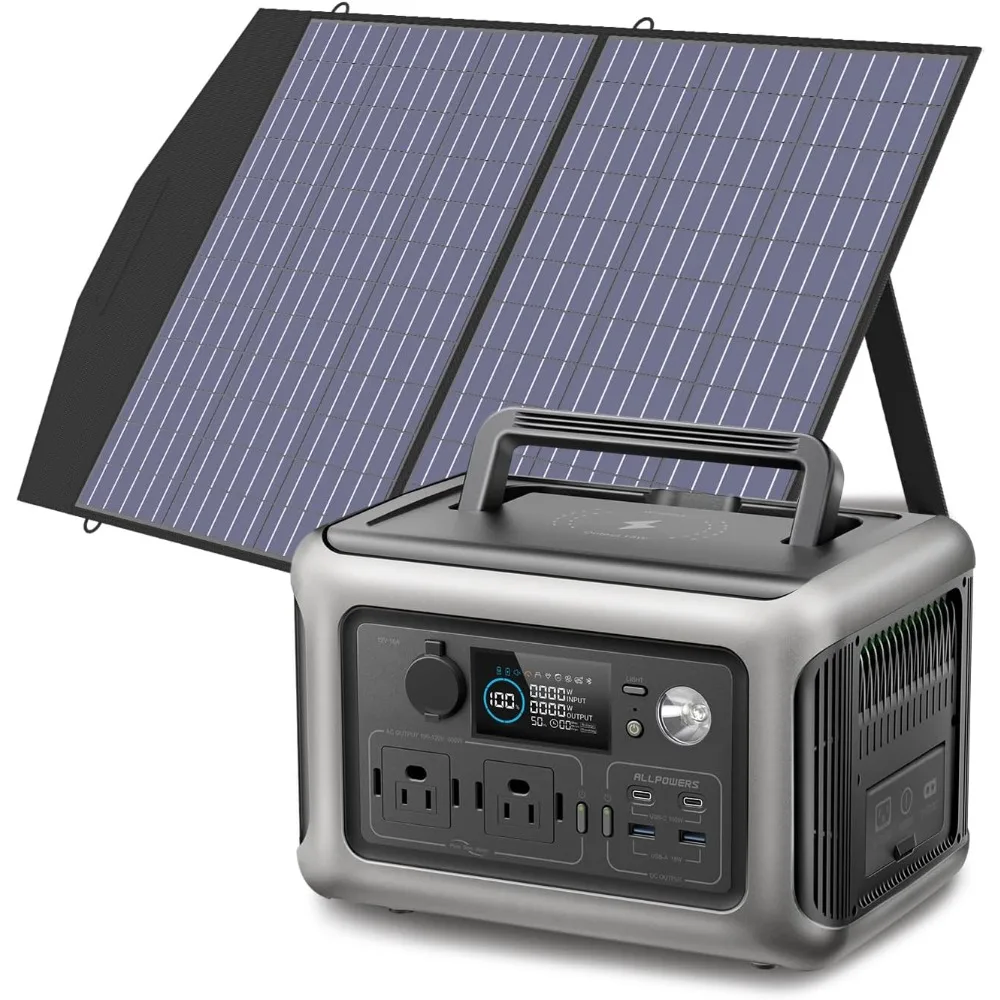 Solar Generator with SP027 solar panel included, 600W 299Wh LiFePO4 Portable Power Station with 100W Solar Charger, UPS Battery