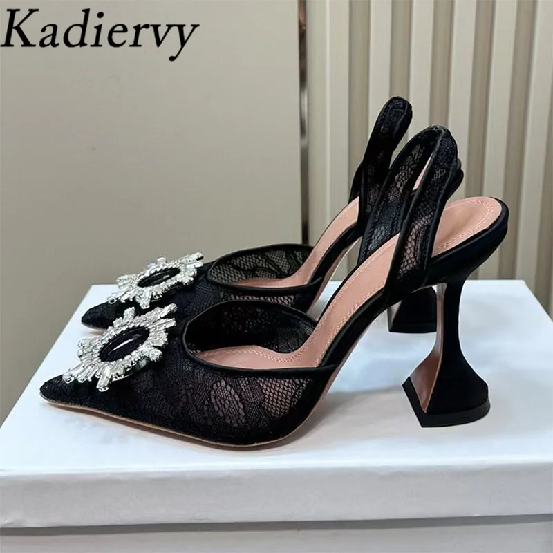 Sexy High Heels Women Pumps Rhinestone Party Dress Shoes Women Pointed Toe Mesh Slingbacks Thin Heels Summer Sandals Woman