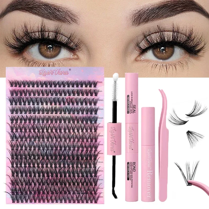 Kit d'extension de cils bricolage avec pince à épiler, colle à cils, optique, faux cils bouclés, cils légers et doux, outil de maquillage