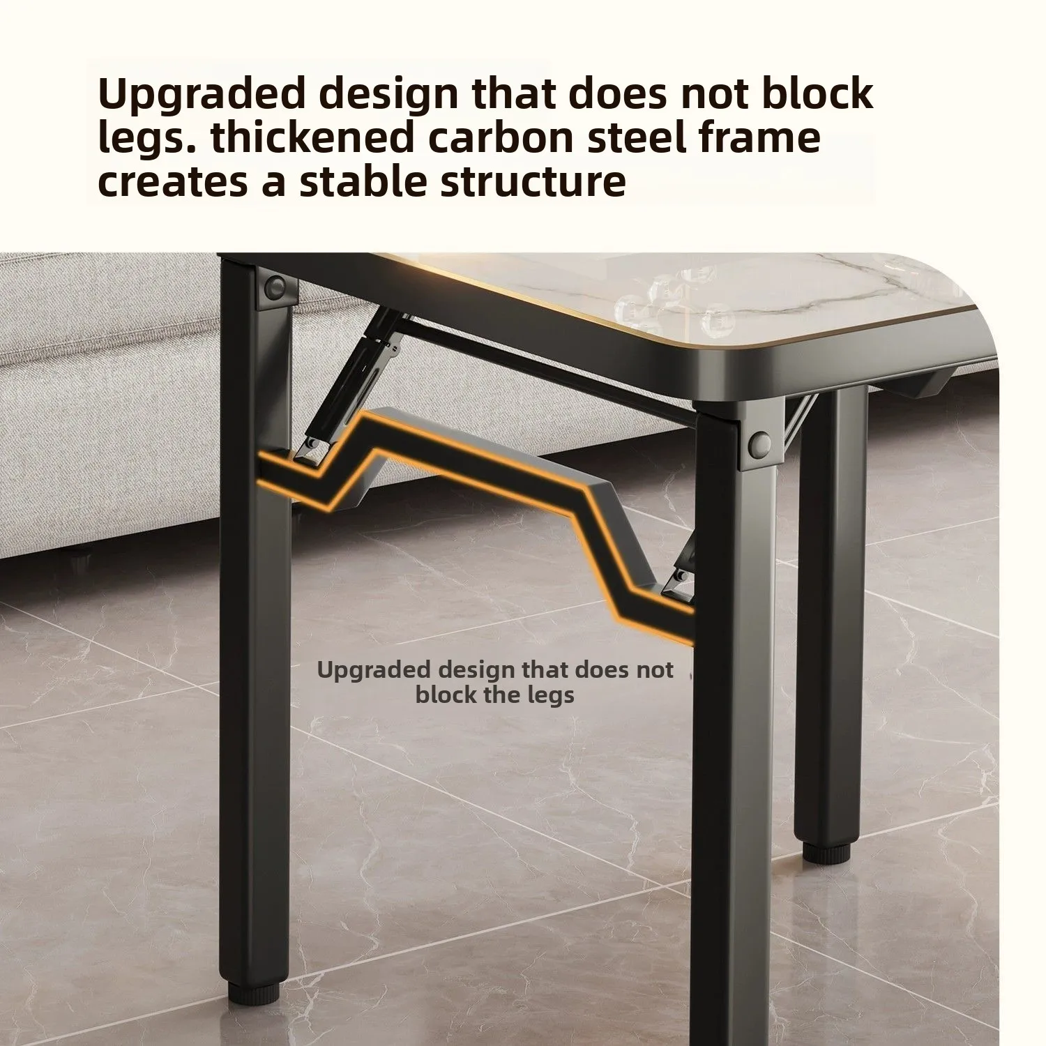 Adjustable Height Folding Table - Sturdy Carbon Steel Frame Large Surface Laptop Desk for Home Office Outdoor Use