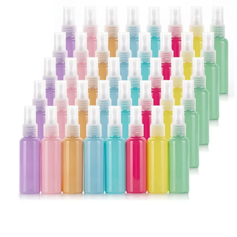 100PCS 10-50ml Colorful Plastic Refillable Spray Bottle Travel Fine Spray Perfume Container For DIY Plants Aromatherapy Beauty