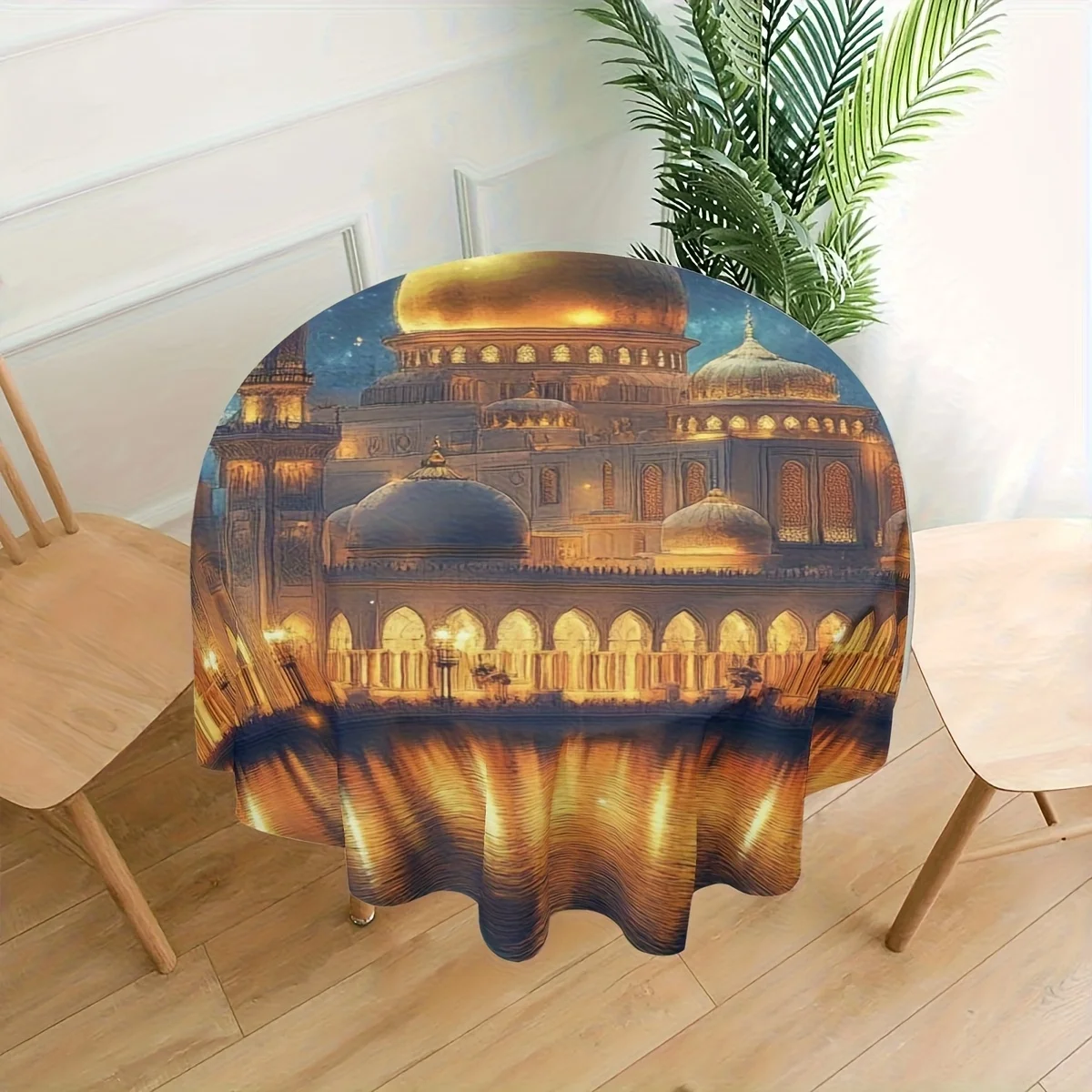 

1 шт., круглая скатерть из полиэстера, машина-прочное волокно, настенная занавеска с весенне-летним праздником, исламской архитектурой