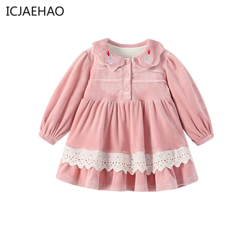 2023 Baby Girls Velvet Dress Set Kids Princess White Vest Cardigan + Pink Dresses Autumn Winter Children Clothes Outfits Suits