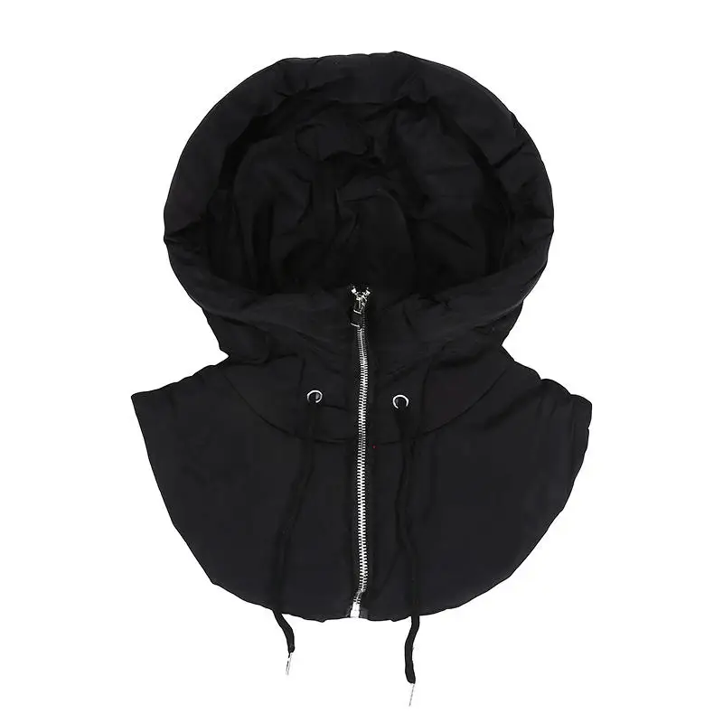 Winter Hooded Shawl Hat Drawstring Removable Neck Scarf Balaclava Zipper Ear Protection Windproof Unisex Cap