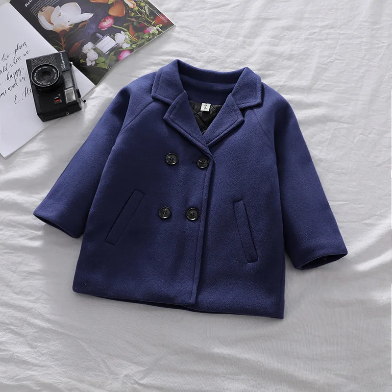 1-6 Years Autumn Winter Handsome Boys Coats Lapel Collar Design Woolen Jacket For Kids Children Birthday Present