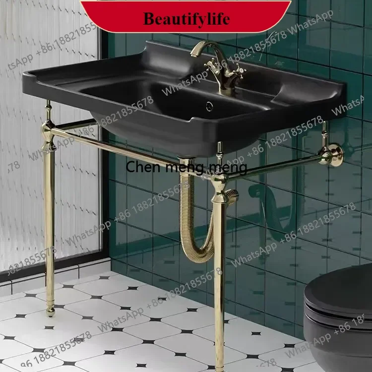 

M138French vintage simple floor-to-ceiling washbasin golden copper bracket washbasin bathroom cabinet European style