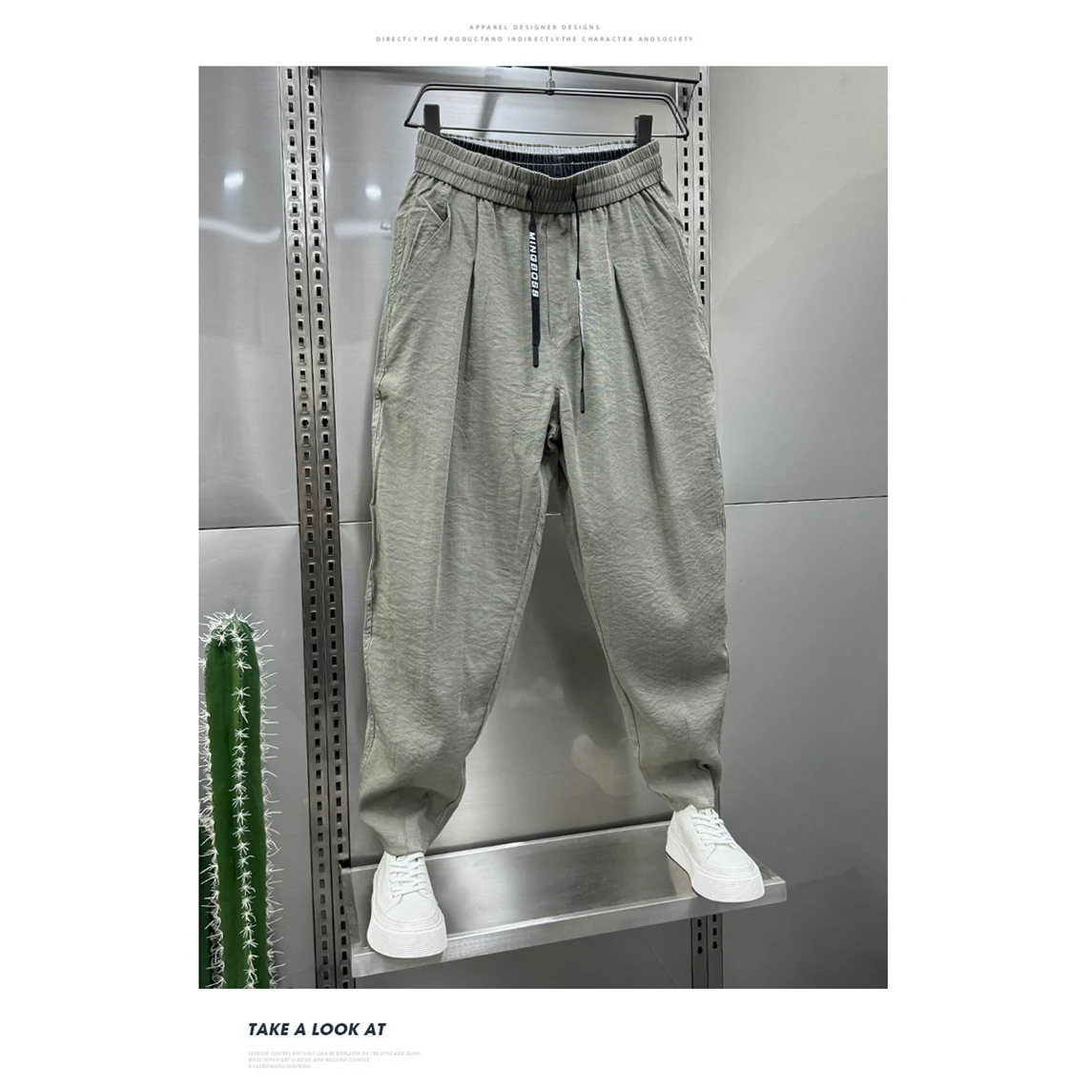 بنطلون رجالي صيفي جديد فائق النحافة سريع الجفاف من القطن والكتان، بنطلون كاجوال فضفاض بتصميم هارلان، مريح وقابل للتنفس مع خصر...