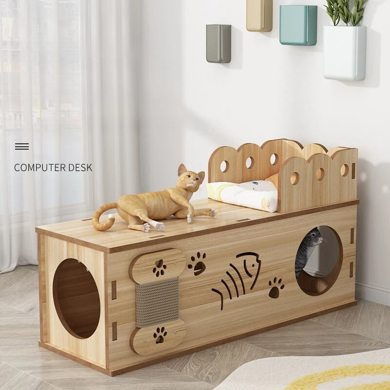 

Cat Bed Solid Wood Four Seasons Universal Cat Nest Tunnel Scratchers Cat Toy Drill A Hole Small Dog House Pet Bed