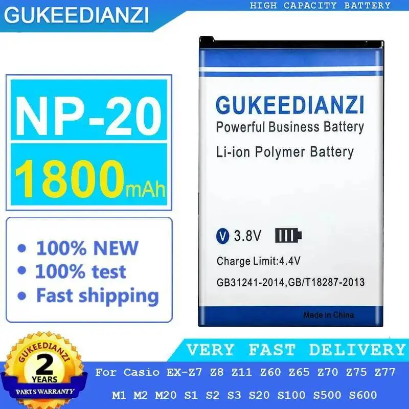 

Camera Battery NP-20 1800Mah For Casio EX-Z7 Z8 Z11 Z60 Z65 Z70 Z75 Z77 M1 M2 M20 S1 S2 S3 S20 S100 S500 S600