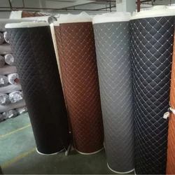 Rhombus Pattern Quilted Composite Sponge PVC Leather FabricDIY Sewing Car Interior Foot Mat Artificial Leather Car Seat Cover