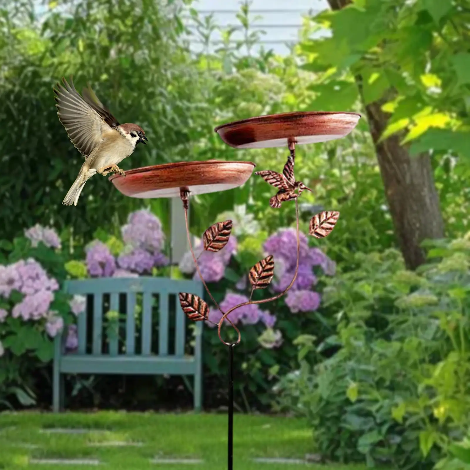 2 in 1 Bird Feeder and Birdbath Hummingbird Feeding with Stake Outdoor Garden Decor Water Station for Garden Backyard Gift