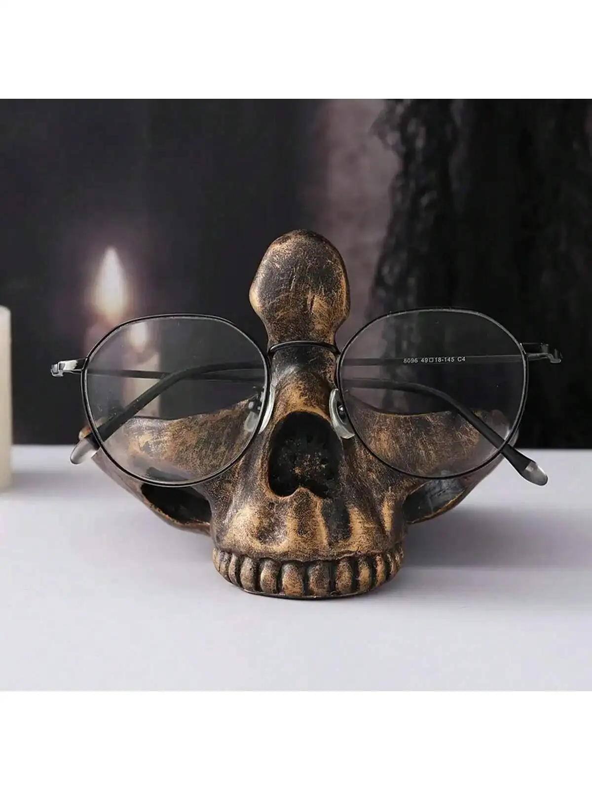 

1pc Resin Antique Bronze Eyeglasses Holder Tray, Suitable For Desk Decoration, Key , Decoration Items, Skull Eyeglasses Holder