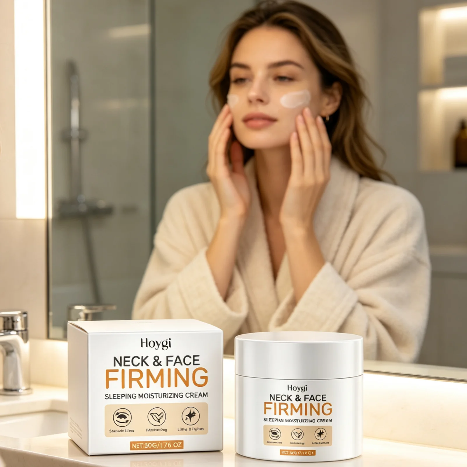 Hoygi Neck Face Firming Cream Deep Nourishing Improve Dullness Even Skin Tone Reduce Fine Lines Sleeping Moisturizing Cream 50g