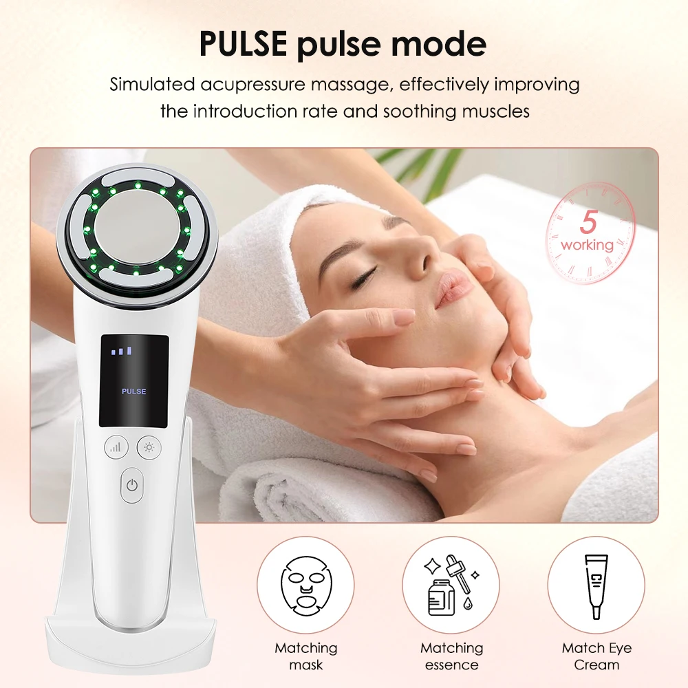 LED Light Pulse Face Lifting Machine Wrinkle Removal Skin Tighten Hot Cool Compress Skin Care Beauty Device Facial Massager