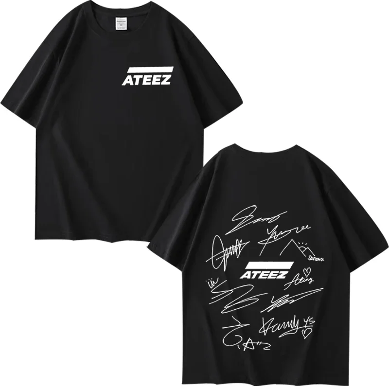 

ATEEZ World Tour with Band Member Signatures & Geometric Back Print T Shirt men women Summer Unisex tops
