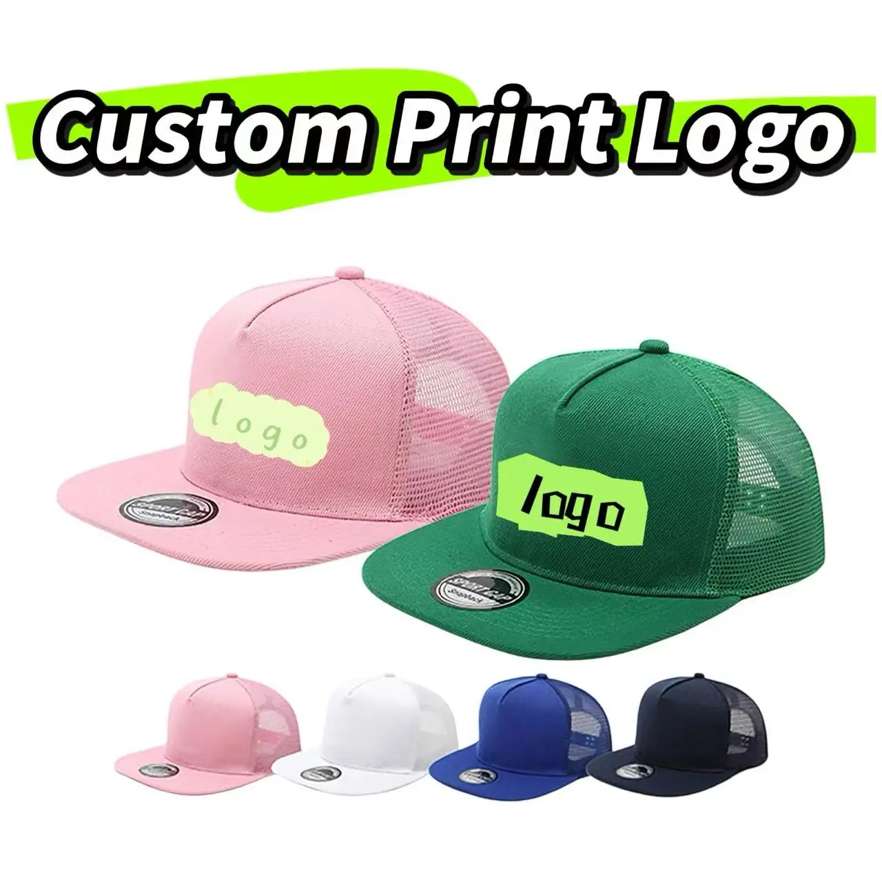 Customized Printed Logo Hip-Hop Flat Brimmed Hats Men's And Women's Versatile Outdoor Sun Shading And Sun Protection Mesh Caps