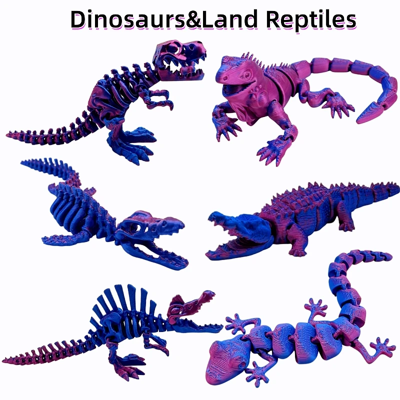 6pcs：3 Dinosaurs &3 Reptiles, Jointed, Openable Mouths, Home, Store, Office Decor, Holiday Birthday Gift.