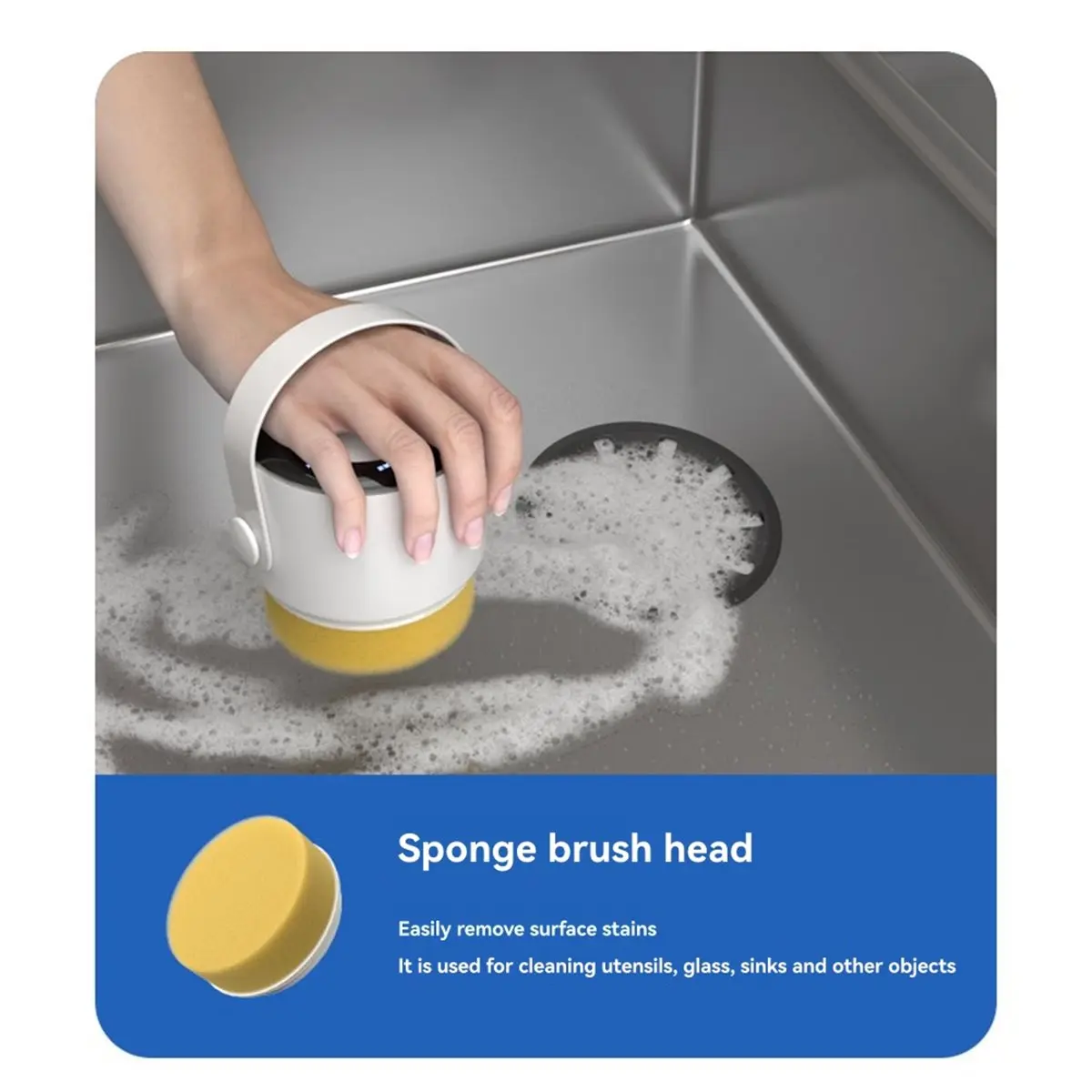 reveal Wireless Handheld Multifunctional Cleaning Brush for Kitchen and Bathroom, 5-in-1 Electric Dishwasher Brush White