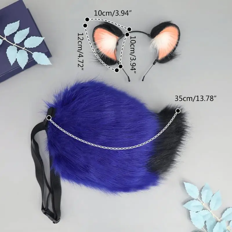 H58E Plush Foxes Raccoon oren hoofdband en faux bontstaart voor Halloween cosplay feestkostuums accessoires voor kinderen