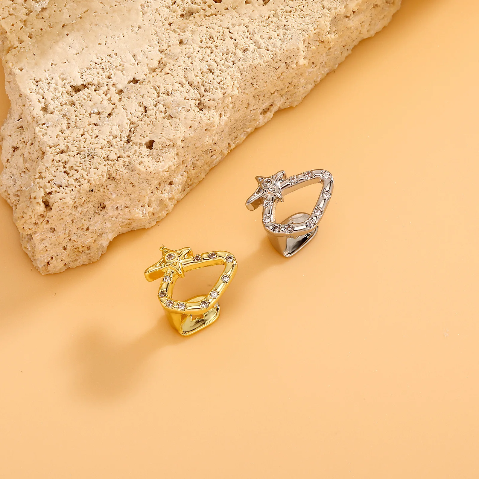 Star Rhombus Hollow Single Tooth Grillz Real Gold Plated Pave CZ Hip Hop Rapper Nightclub Party Mouth Jewelry Wholesale