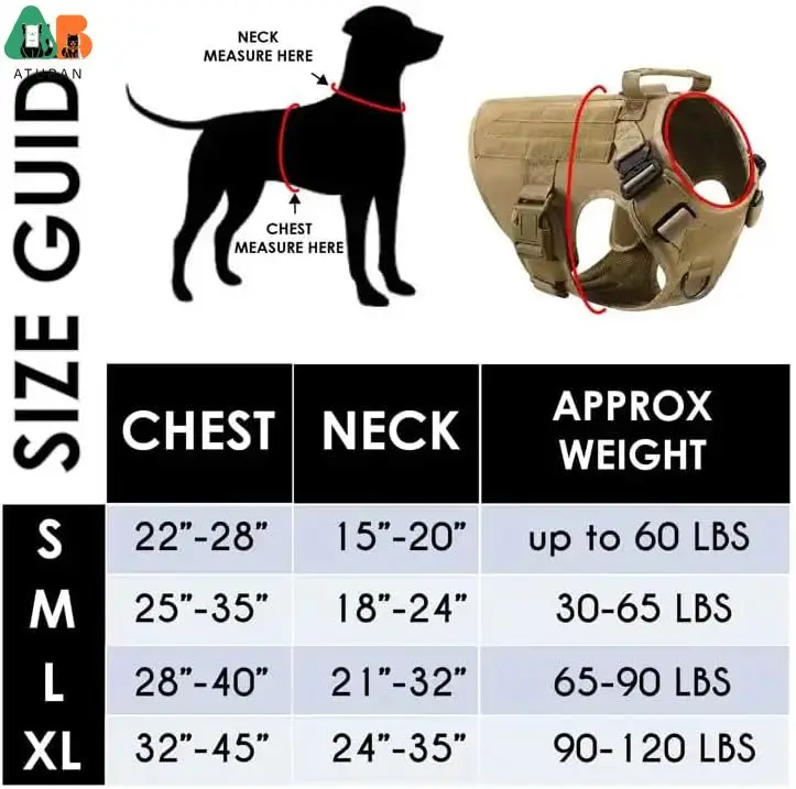 ATUBAN Dog Vest Training Hunting Molle Nylon Water-Resistant Military Patrol Adjustable Comfortable K9 Tactical Dog Harness