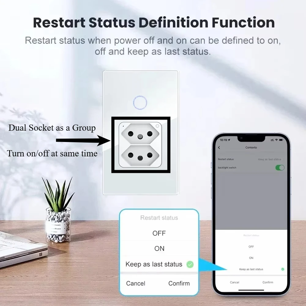 Melery Tuya البرازيل مفتاح الإضاءة واي فاي الذكية المزدوج مقبس الحائط 20A التوصيل المخرج اللمس الاستشعار لوحة زجاجية عن بعد بواسطة أليكسا جوجل المنزل
