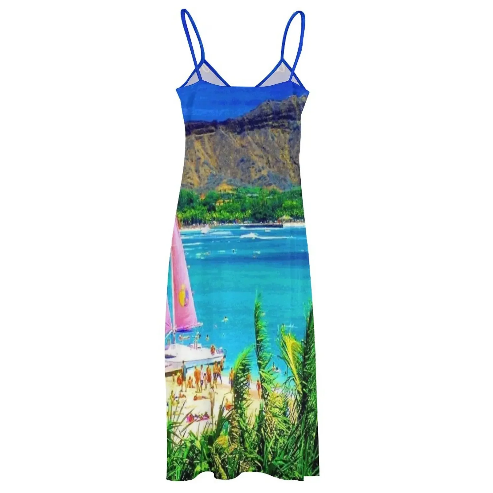 Waikiki Hawaii: Vintage Diamant kopf Resort Reise werbung drucken ärmelloses Kleid Kleid für Frauen