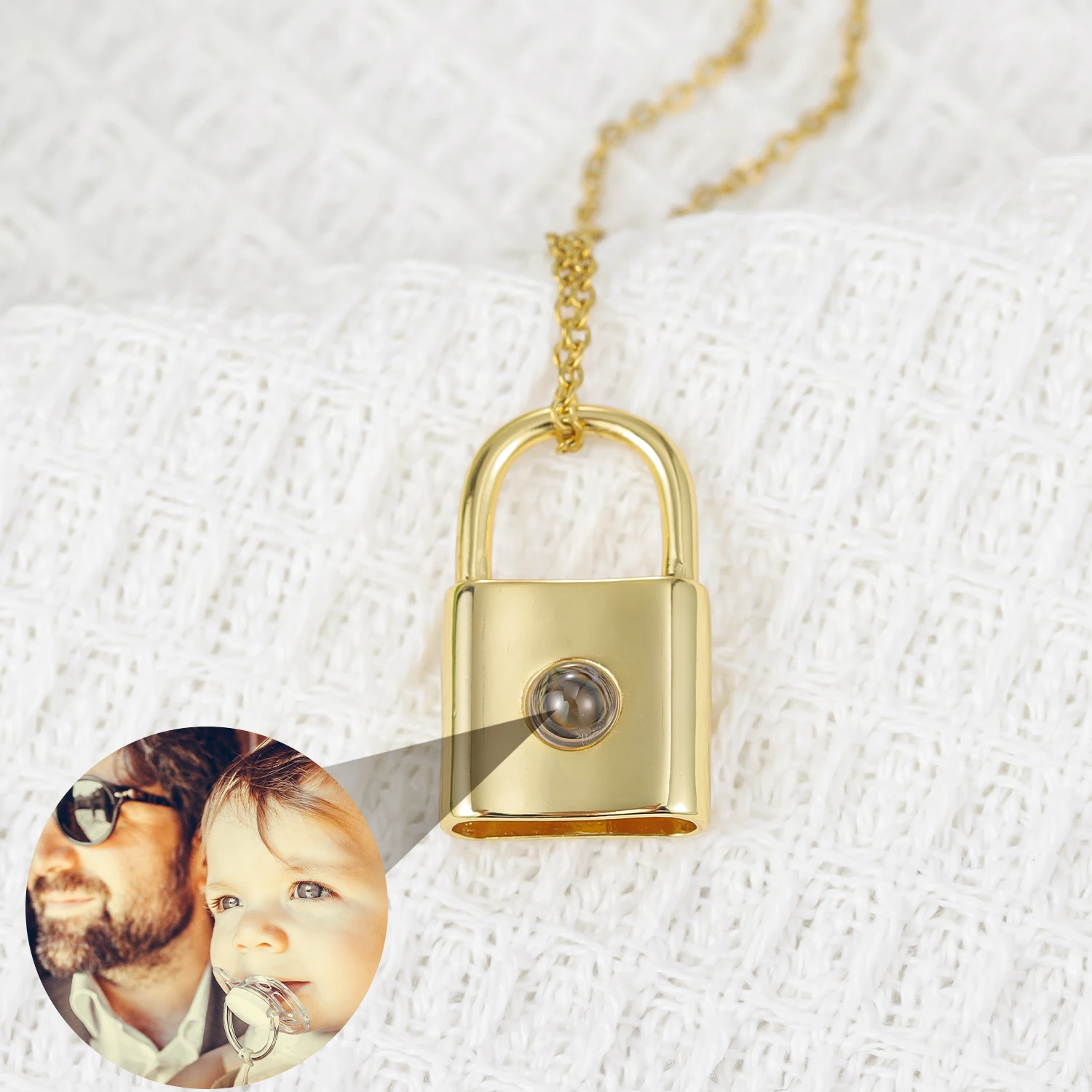 

Custom Photo Projection Necklace Lock Projection Charm Pendant Man Anniversary Jewelry Engraved Date Valentine Day Gift For Her