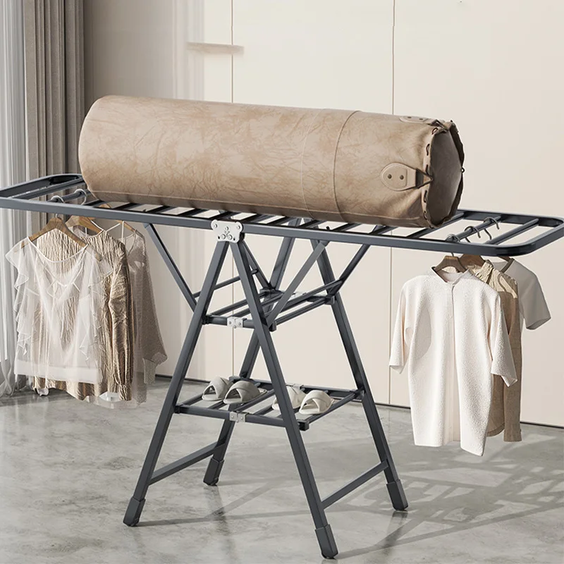 Home Indoor Folding Vertical Vlothes Drying Rack Veranda Steel Clothes Wheels Dryer Removable Quilt Tower Shelf Laundry Holder