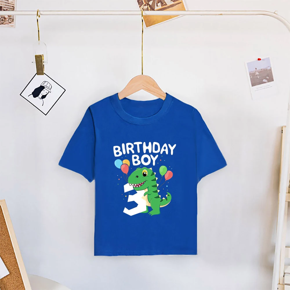 Dinosaur Birthday Number Printed Shirt Kids 2-8 Birthday Party T-Shirt Boy Shirt Dino Theme Tops Clothes Child Short Sleeve Tees