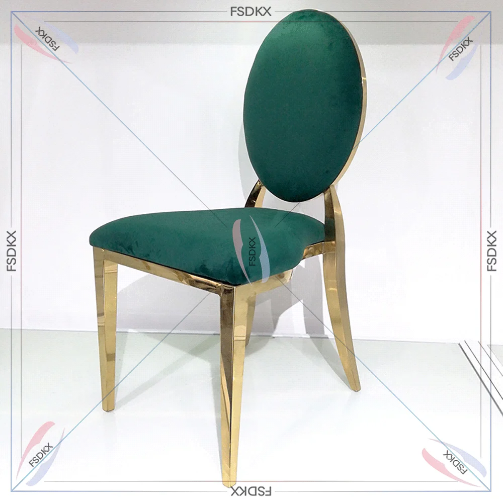 

FSDKX Hot Selling Gold Stackable Design Pu Leather round back stainless steel hotel chair banquet event wedding chairs