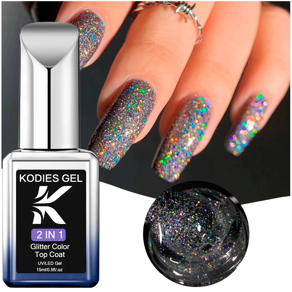 Kodies Gel holo graphische Dec klack Gel Nagellack Laser Silber funkeln Finish semi permanente UV-Maniküre Nägel Kunst versiegelung einweichen