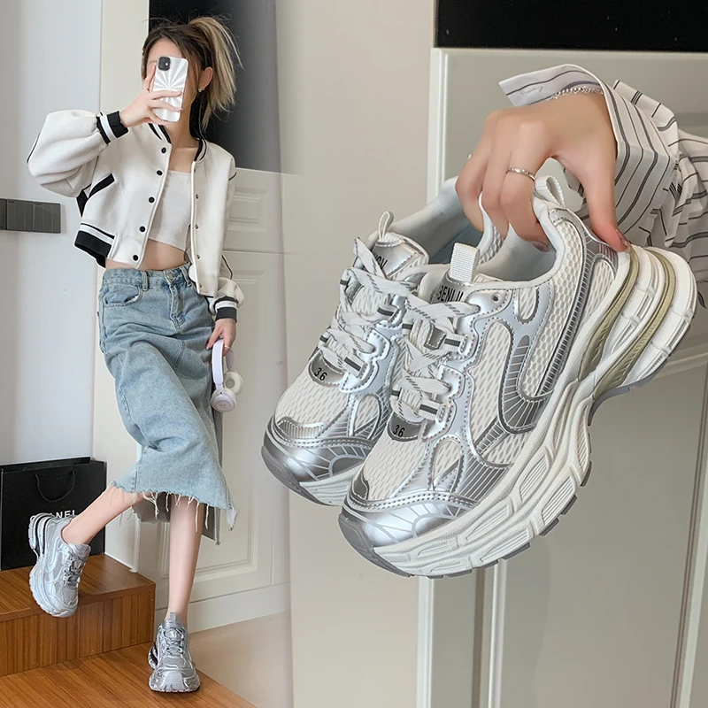 

Women Shoes 2025 New Autumn Trendy Brand Torre Female Thick Sole Increased Casual Flow Reflective Sports Running Trendy Shoes