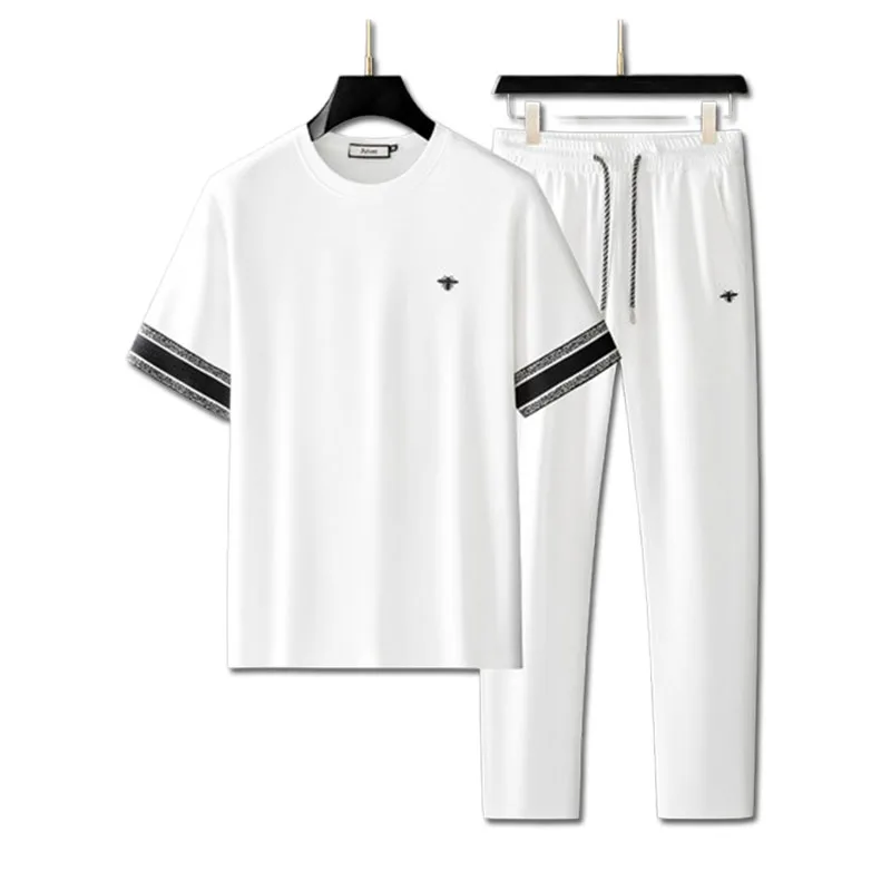 【 Modal 】 A complete set of soft air Layer 2025 Summer fashion color-blocking Men's casual sportswear