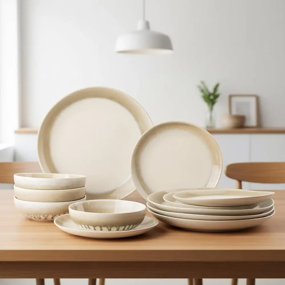 

Набор посуды из 12 предметов, фарфоровый сервиз с реактивной глазурью на 4 персоны, премиальные сервировочные тарелки и миски