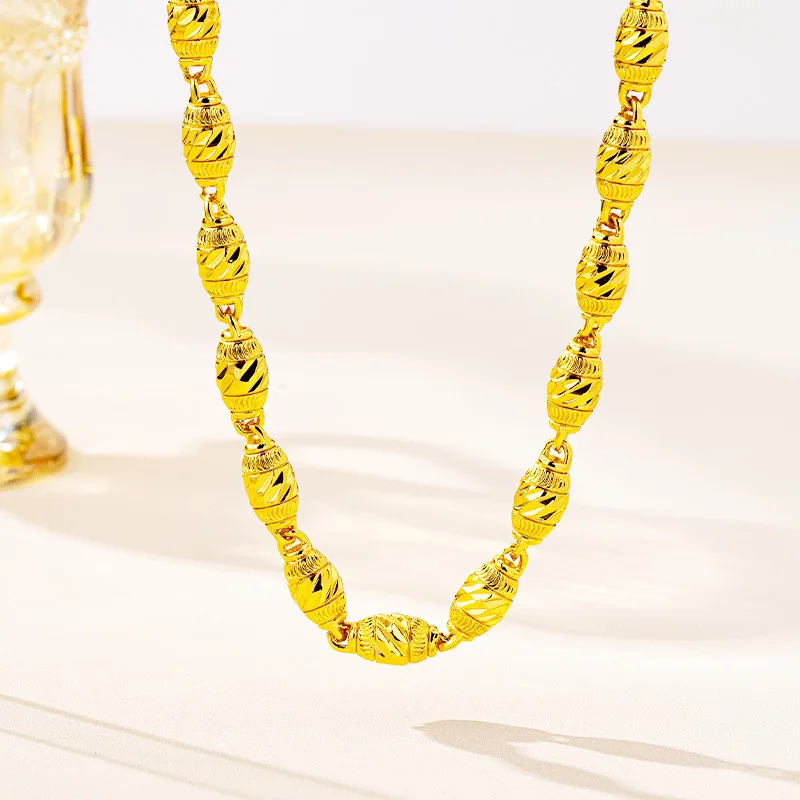 Luxury 24K 9999 Pure Gold real gold Men's domineering olive bead necklace