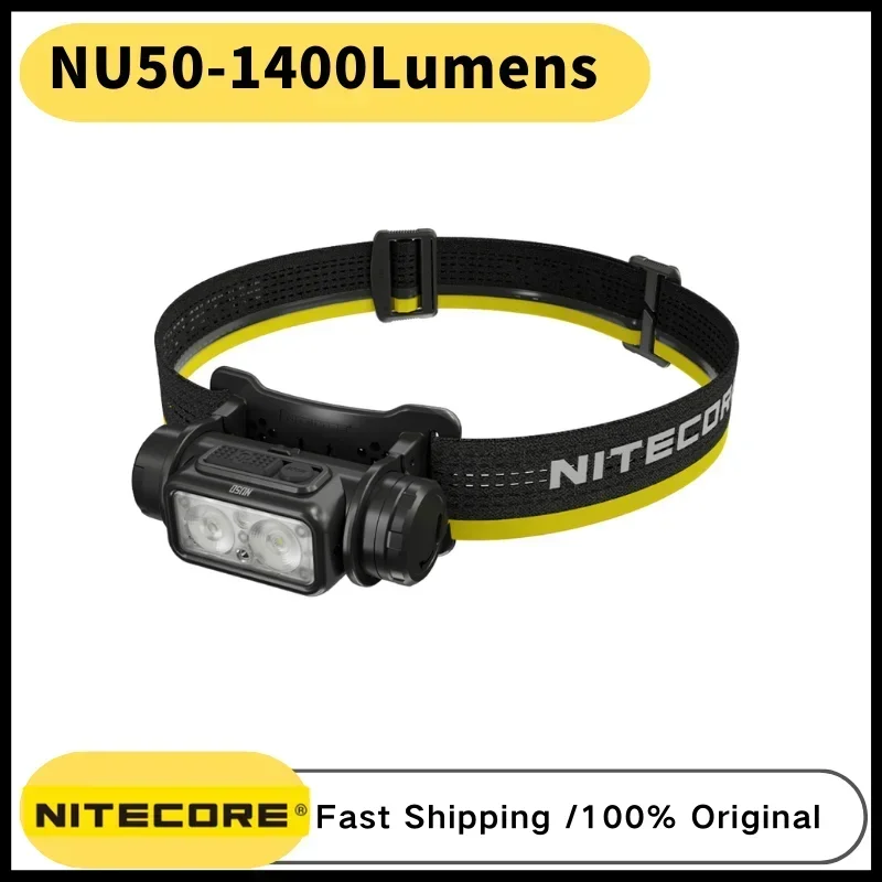 NITECORE NU50 USB-C Rechargeable Headlamp Max 1400 Lumens Lightweight Beam Distance 130 Meter White Red Light 21700 Headlight