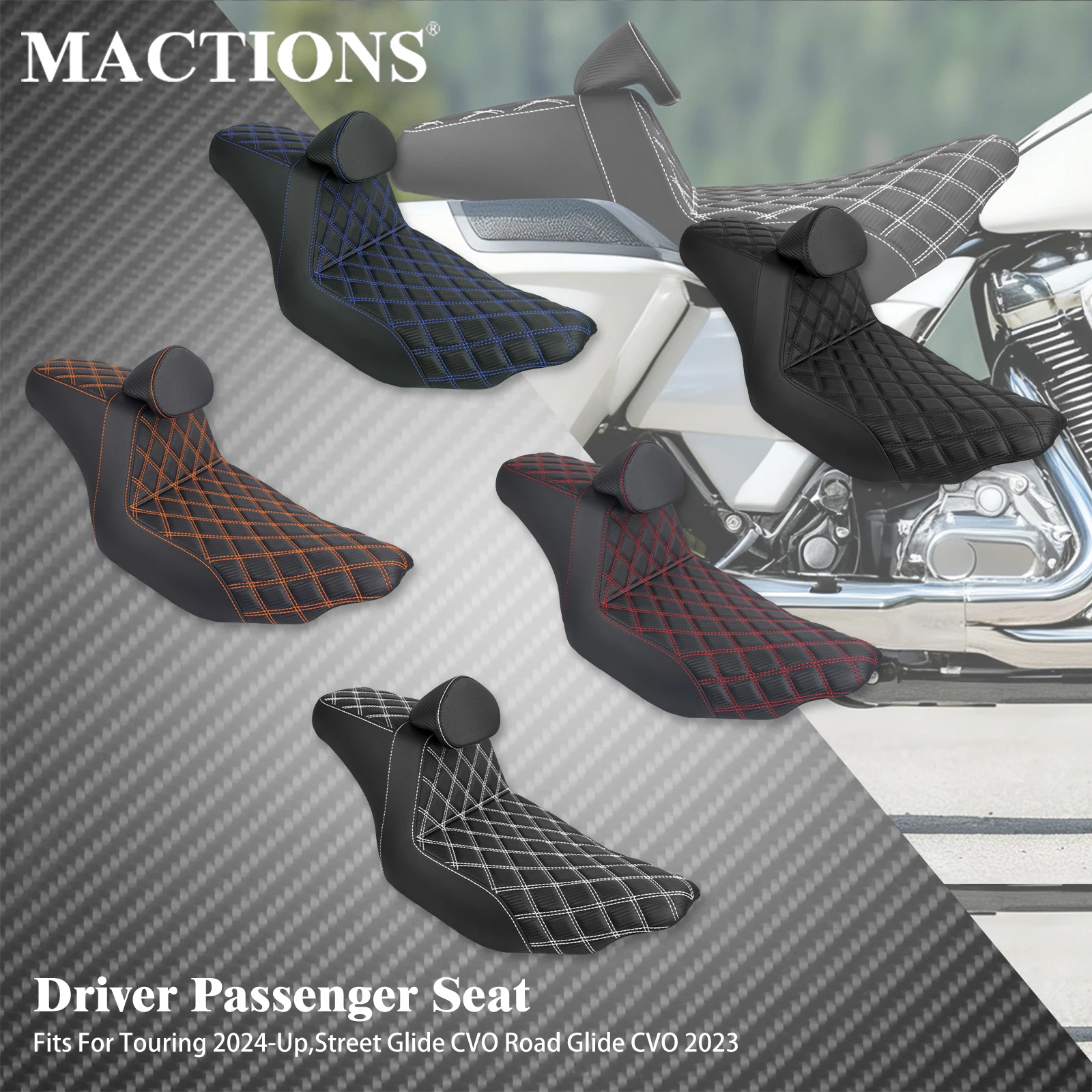 

Motorcycle Two Up Driver Passenger Seat Backrest Cushions Seat+ Front Rider Backrest Cushion For Harley Touring 2024-2025