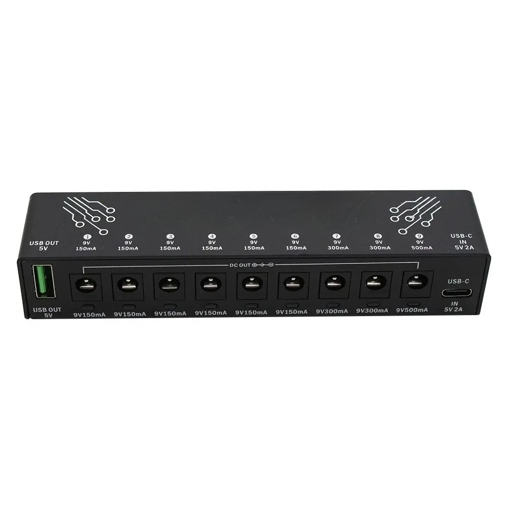 9 DC Outputs +1 USB Output Effect Pedal Power Supply for 9V 150-300mah Guitar Pedal