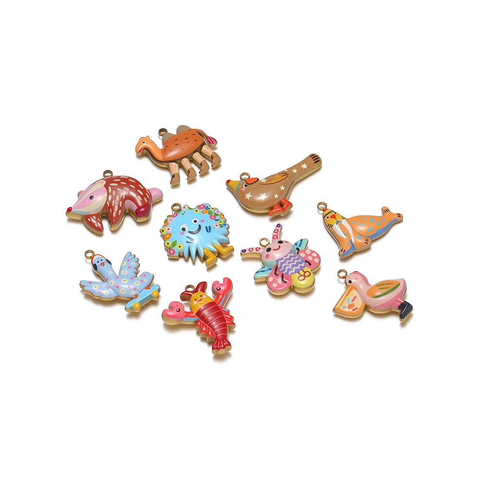 4 Stück Edelstahl-Cartoon-Emaille-Tieranhänger für DIY-Kinder-Schmuckherstellung, Ohrringe, Charms, Halsketten, Accessoires – Detail 2