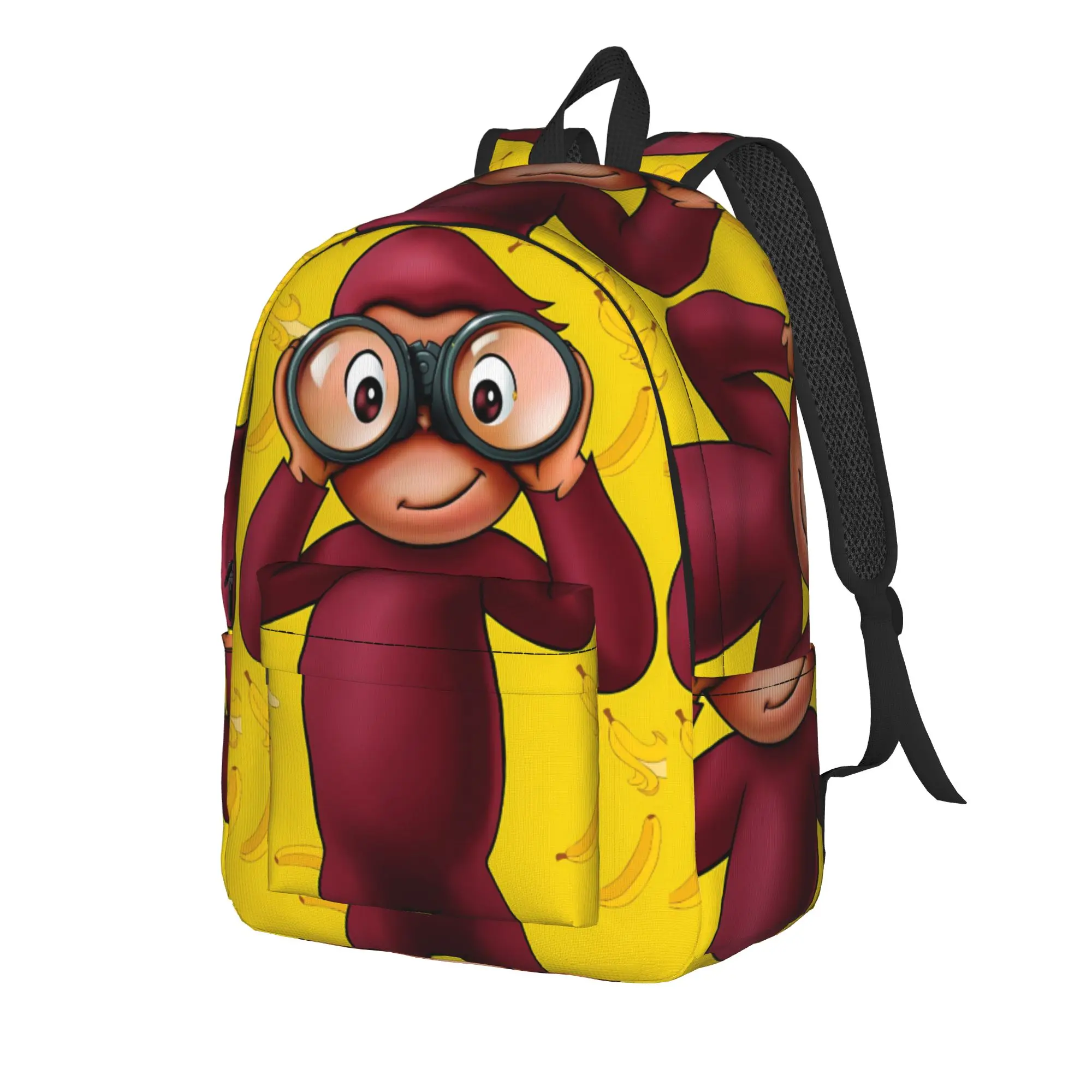 C-Curious George Backpack  Women Men Polyester Camping Backpacks Breathable Streetwear School Bags Rucksack