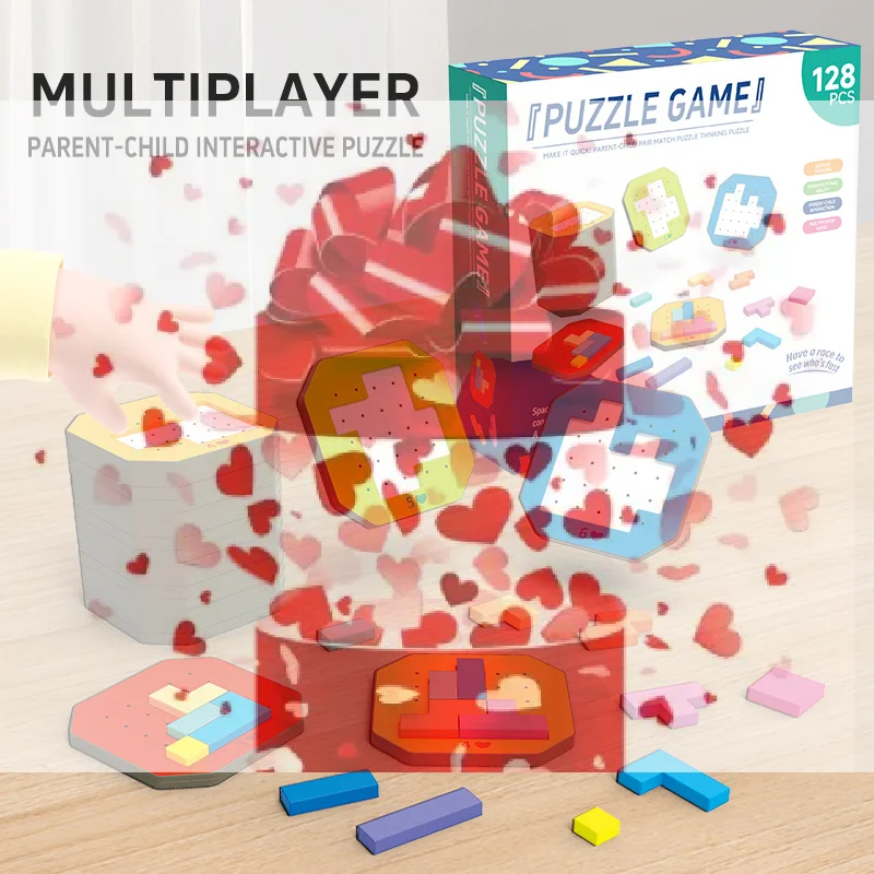 【BS】어린이 직소 퍼즐 장난감 기하학적 색채로운 논리적 사고 게임 몬테소리 교육 수학 장난감 어린이 두뇌 훈련용