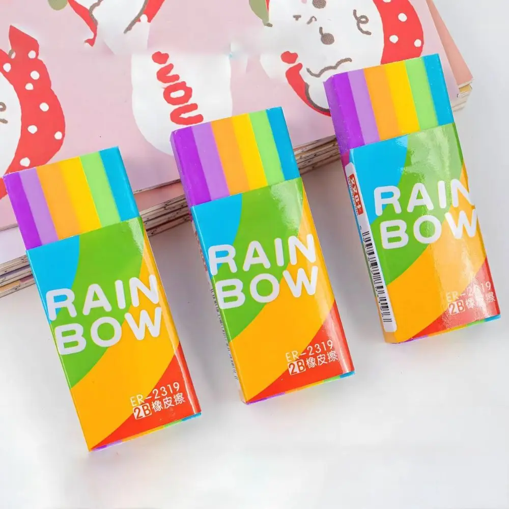 30pcs Trendy Soft 2B Rainbow Eraser Suitable for Office and School Creative Error Correction Tool Colorful Cute Rubber Eraser