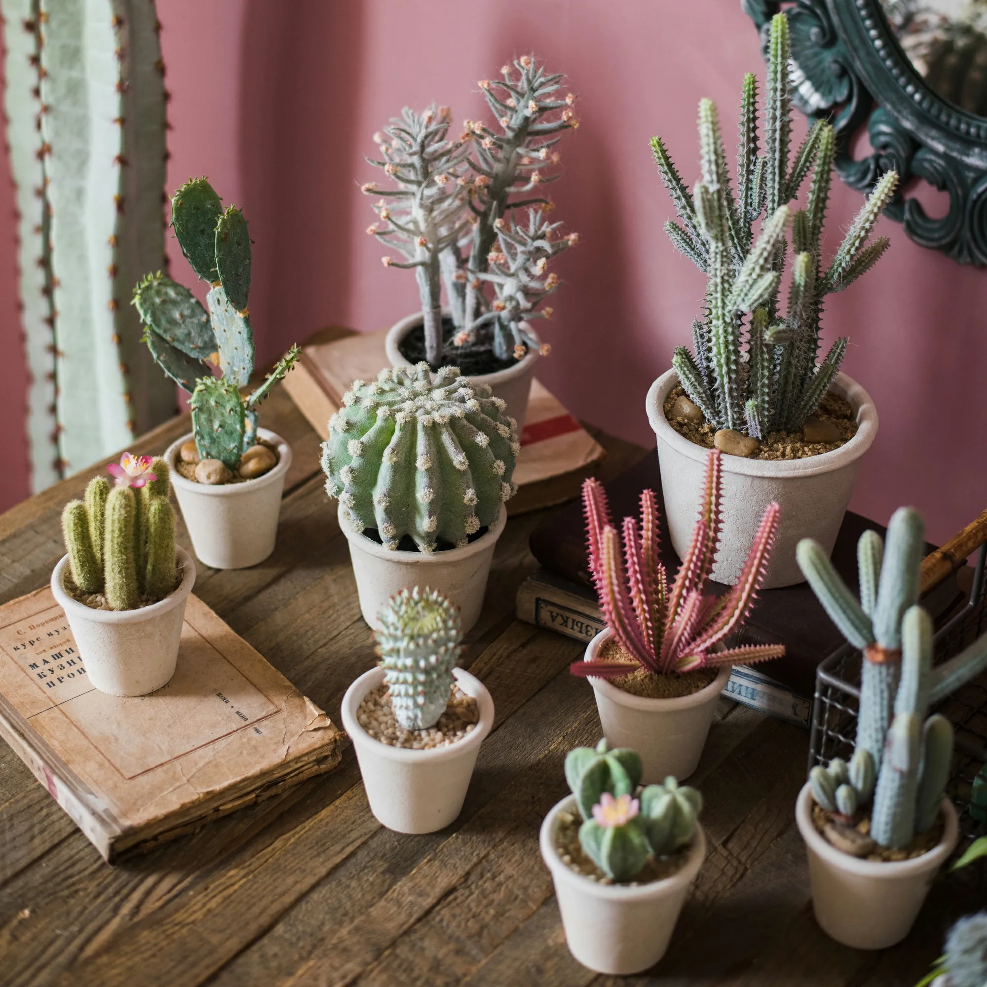 Plantas artificiales de Cactus bonsái, plantas falsas con maceta, adornos en maceta para sala de estar, dormitorio, accesorios para el hogar, decoración